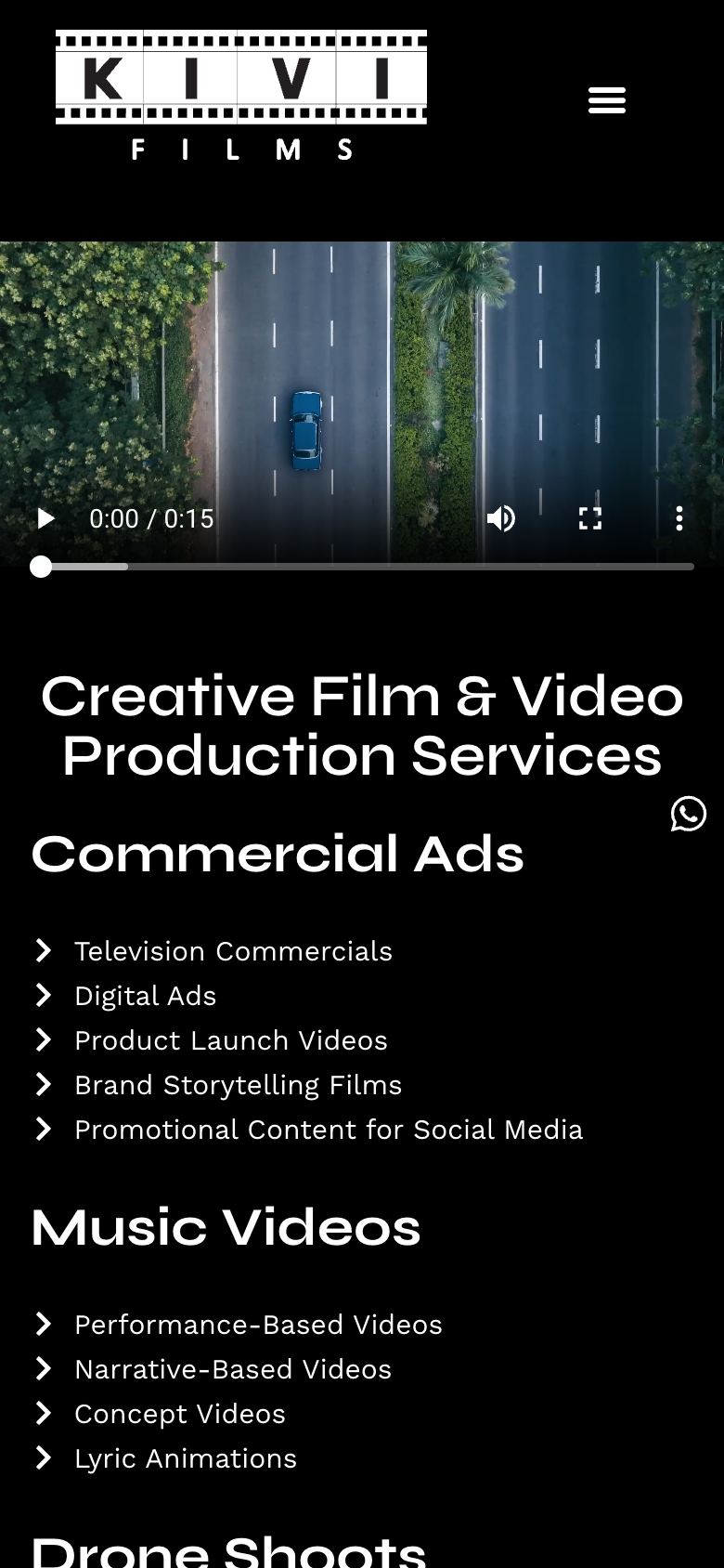 Kivi Films website on mobile