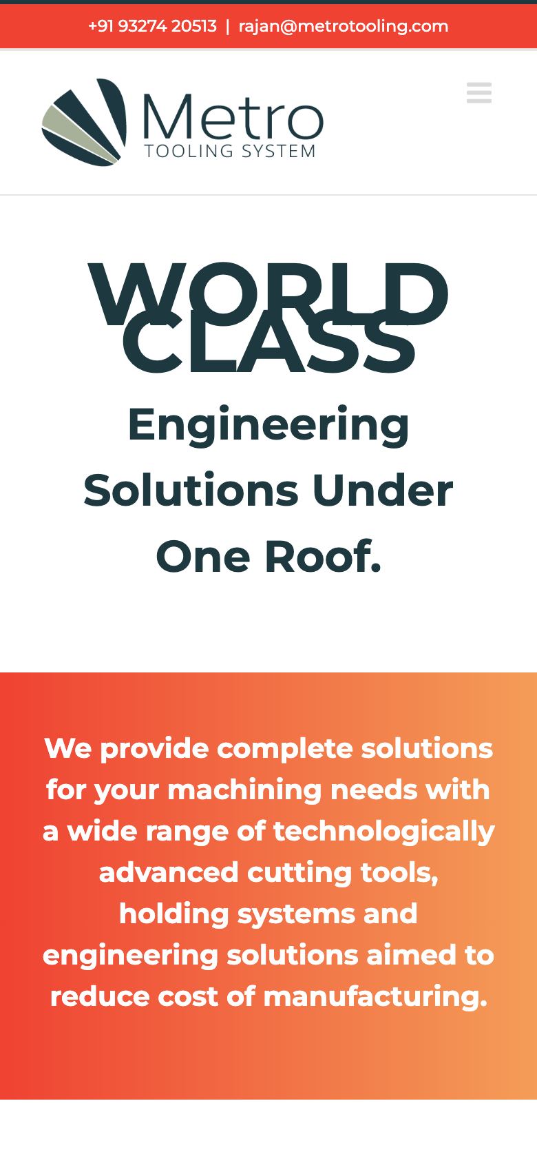 Metro Tooling website on mobile