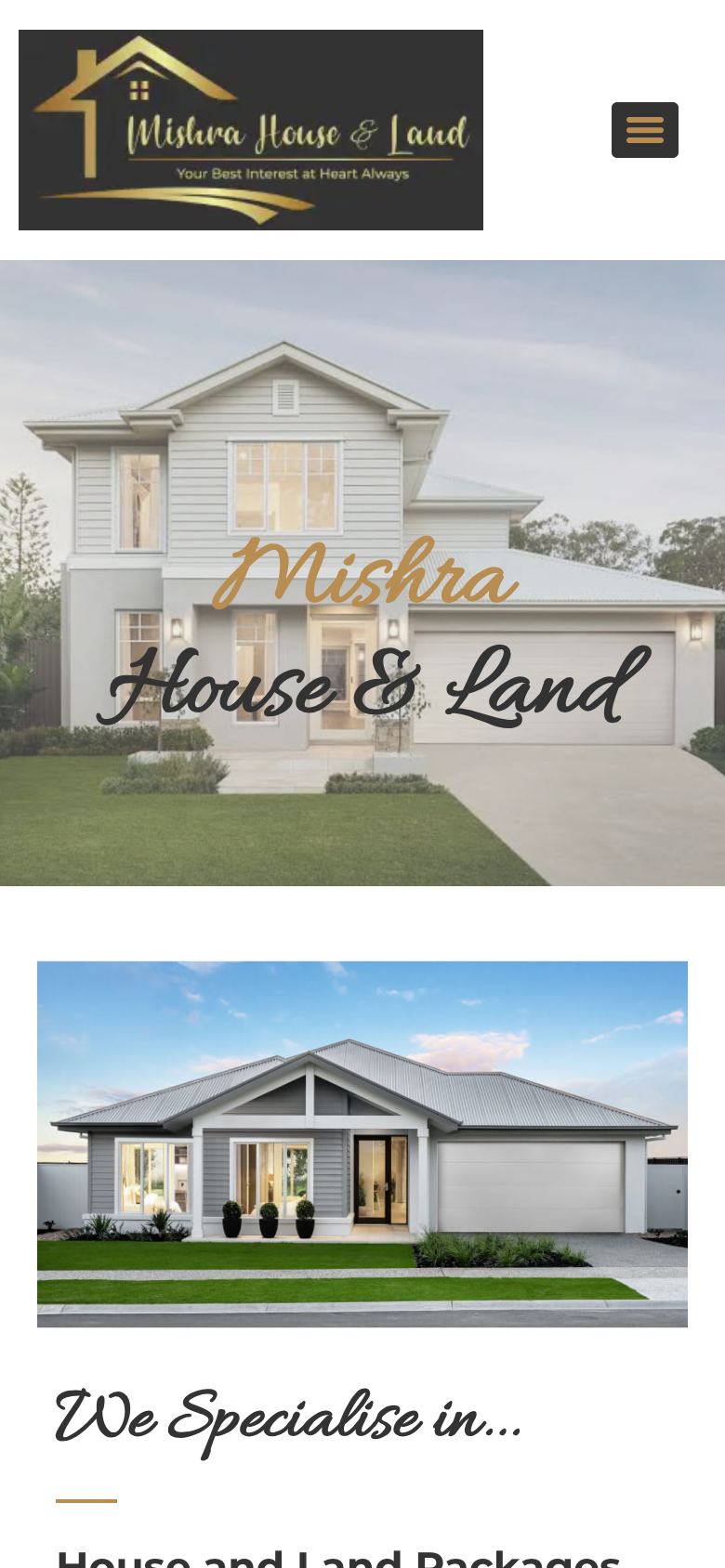 Mishra House & Land website on mobile